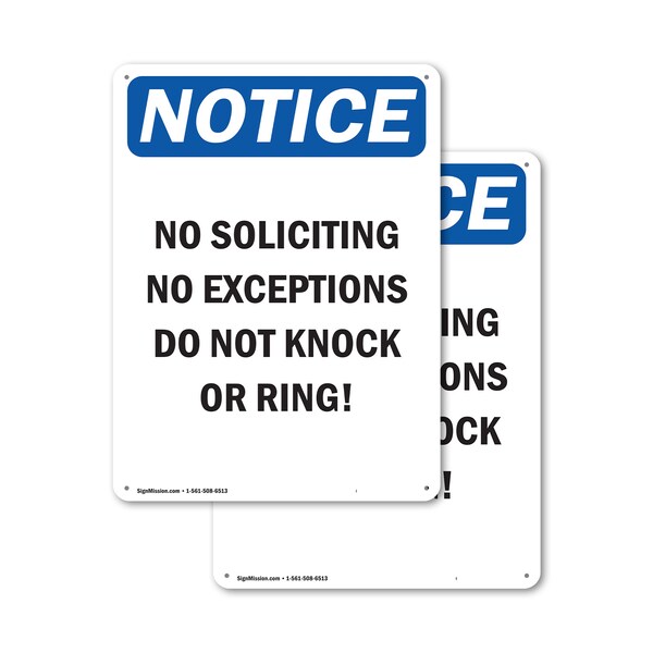 Signmission No Soliciting No Exceptions Do OSHA Notice Sign, Plastic, 10in W x 14in L, 2PK OS-2PACK-NS-P-1014-V-14826 - main